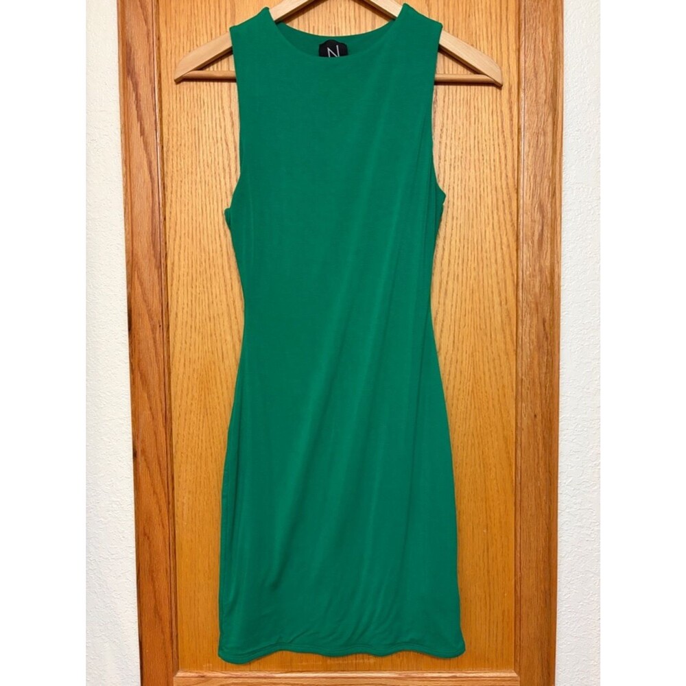 naked wardrobe Emerald Green Sleeveless Mini Dress crewneck body on
